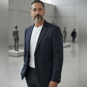 H&M Sports Coat Fine Pinstripes Dark Blue/Black 42R 2 Button Office Semi-Formal